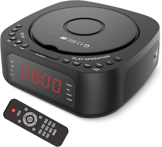 CD-soittimen herätyskello, Bluetooth-pöytäsoitin FM-radiolla, musta