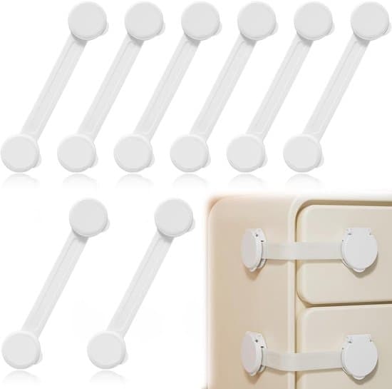 Babysäkra långa skåpskenor - 8-pack