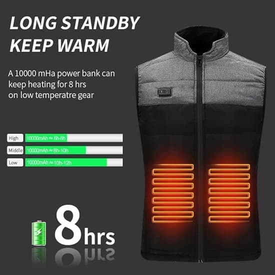 Herre opvarmet vest, USB-interface, 9-zone opvarmning, M