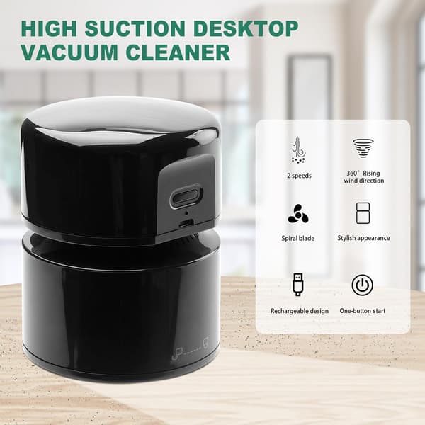 Mini 360° Roterende Skrivebords USB Støvsuger med Automatisk Sluk (Sort)