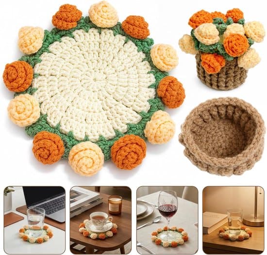 15 cm Blommig Vävd Bomullsunderlägg - Orange/Gul