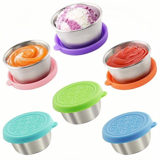 6-pack 70 ml läckagesäkra mat-/snack-/såsbehållare i rostfritt stål