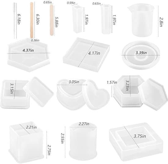 Epoxihartsformkit - 10 silikonformar - sfäriska, romboida, hjärtformade