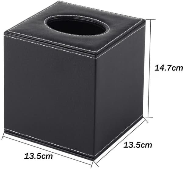 Faux læder rektangulær tissueboks (sort, 13,5x13,5x14,7cm)