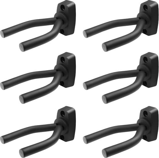 Gitarrväggfäste Set - 6 Delar - Svarta Gitarrkrokar, Lämpliga för Akustiska Gitarrer, Klassiska Gitarrer, Elgitarrer, Bas och Ukuleles