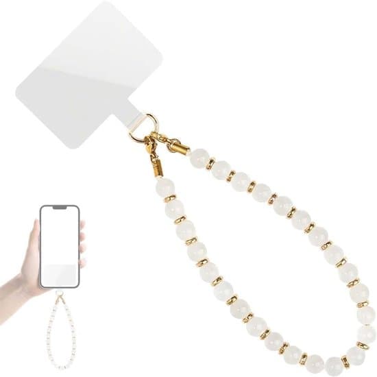 Perle telefoncharm - multifunktionelt armbånd - hvid