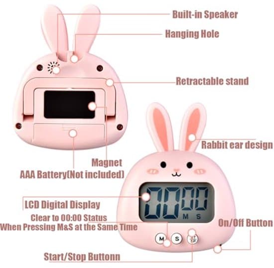 Digital køkkentimer - Magnetisk timer, foldbar, med display - Stopur og køkkentimer til bagning og studier