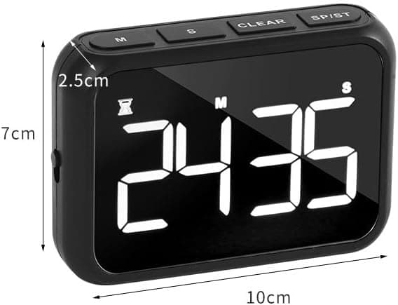 Køkkentimer/tidsstyring til studerende, nedtællingstimer til bageundervisning, LED-displaytimer (sort).