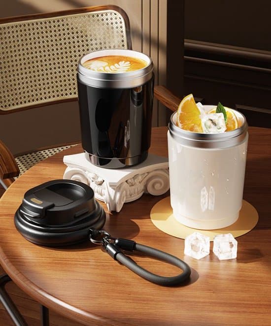 320 ml Mini Isolerad Termosmugg med Keramisk Foder (körsbärsblå), läckagesäker resemugg.