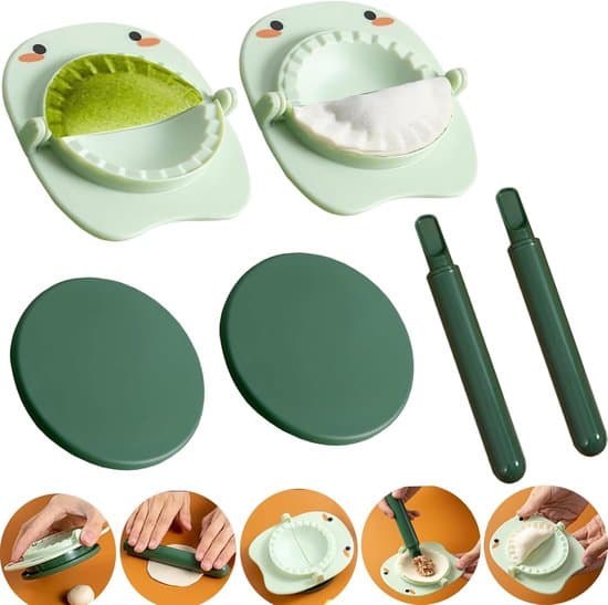 2 sæt dumplingforme - Ergonomisk manuel dumplingmaskine, kinesisk dumplingform, 3-i-1 (grøn)