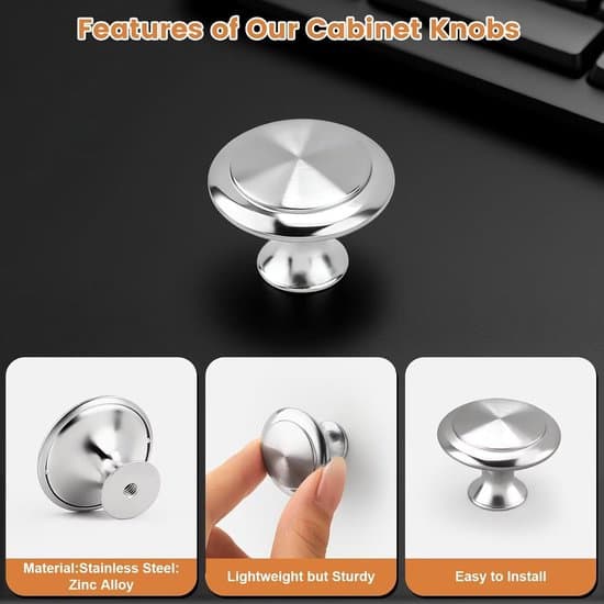 Silver 10-pack rostfria svampformade skåpsknoppar 3x3x2,4 cm