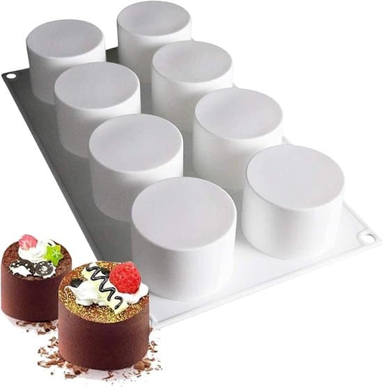 Cylindrisk bageform - Mousse kageform - Dessertfremstilling - 8 hulrum - 11,7 x 6,8 cm