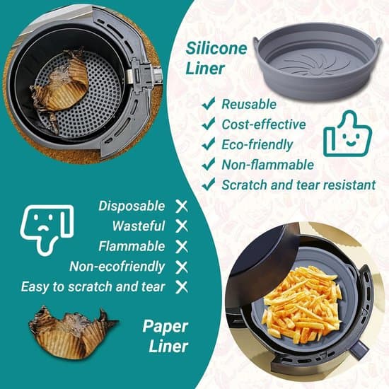 2-pak flade runde sammenklappelige silikone airfryer bageformindsatser, grå