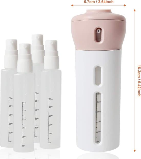Reseflaska, Reseflaskor, Resedispenser, 4-i-1 Tvåldispenser, Schampo och Tvål, 4-i-1 Dispenser, 4 Flaskor à 40 ml, Rosa