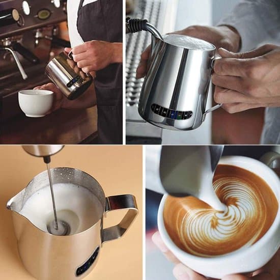 Mælkeskummerkande med termometer, 600 ml kaffekande i rustfrit stål