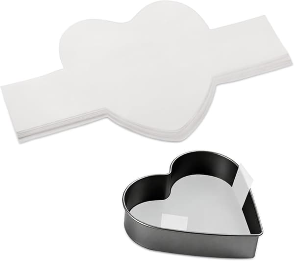 60 ark 20 cm hjärtformat non-stick bakplåtspapper med dragflikar, vit