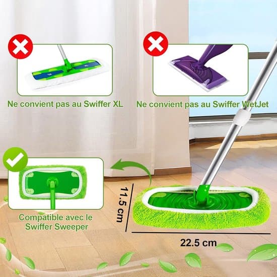 12-pak vaskbare grå og grønne mikrofiber Swiffer moppeklude til våd/tør brug