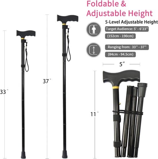 Sorte foldbare vandrestave i aluminiumslegering 84-93 cm