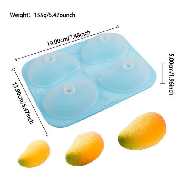 3-delt 3D Mango Silikoneform Sæt: Inkluderer 4-hulrums bageforme, 6 mini tragte & chokoladeforme til is, slik, gelé & isterninger