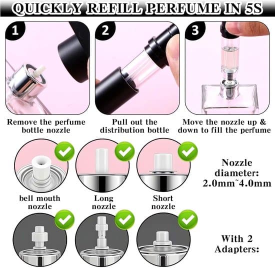 Påfyllningsbar Parfymatomizer, 5ml, 2-pack, Parfymatomizer, Påfyllningsbar Sprayflaska för Resor, Svart