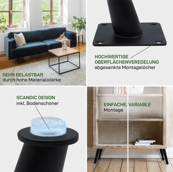 Koniske møbelben, velegnet til senge, sofaer og skabe, guld, 12 cm, 4-pak