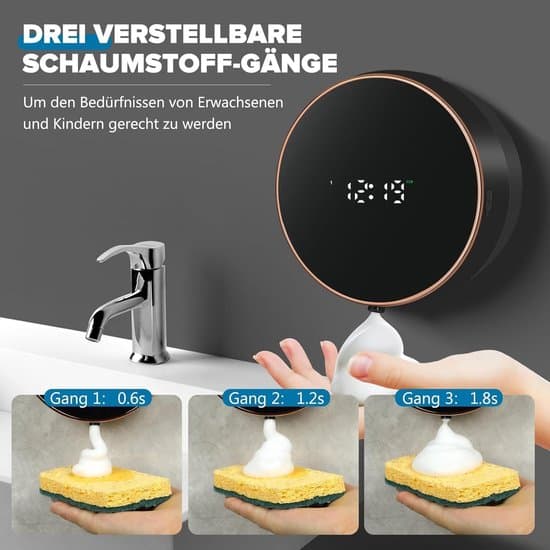 Sæbedispenser, sort, 1 stk., automatisk vægmontering, skumsæbedispenser, elektrisk sæbedispenser, kontaktfri vægmontering, sensor, skumsæbe