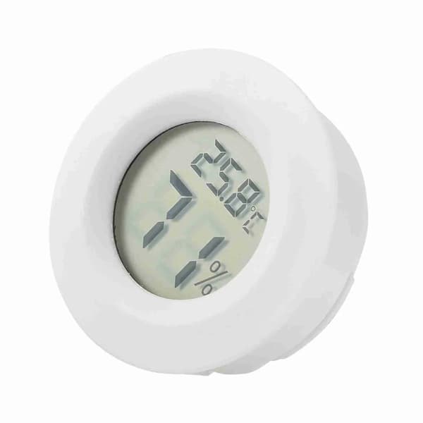 Mini digital LCD-termometer og hygrometer, rundt, specielt designet til krybdyr.