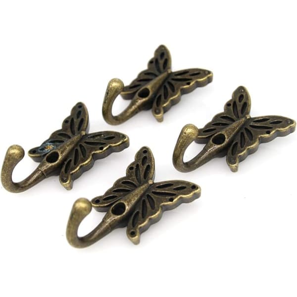 Vintage messinkiset perhosseinäkoukut/pyyhekoukut (3,5 cm pitkä, 5,5 cm leveä)