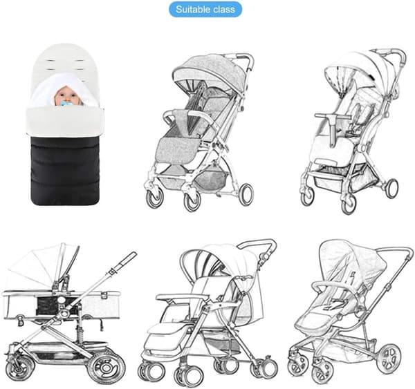 Baby klapvognsfodovertræk, universal vandtæt sovepose, sort