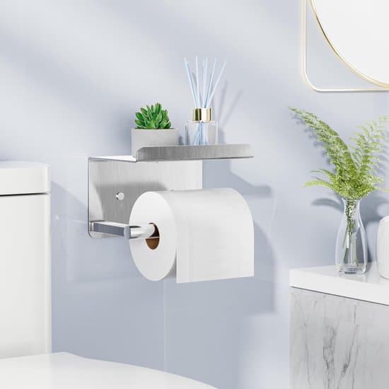 Toiletpapirholder med hylde - Vægmonteret - Rustfrit stål 304 - Sølv