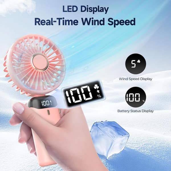 Sammenfoldelig digital display mini ventilator opladningsstander - kongeblå