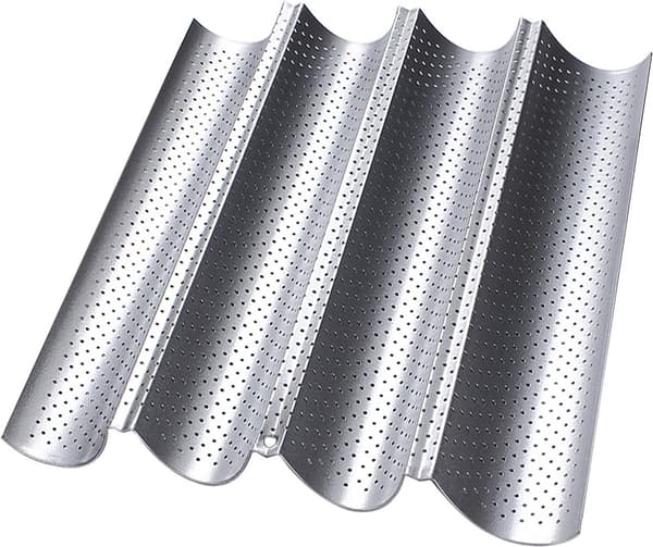 Sølv Non-Stick Baguette Bageform (38x33x2cm, Bager 4 Brød), Højkvalitets Rustfrit Stål Franskbrødsbageplade
