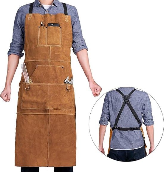 forklæde - grillforklæde - grillforklæde i læder til mænd - Unisex - Gave - Forklæde til mænd og kvinder - Justerbart spænde - læder - 99*61cm - brun
