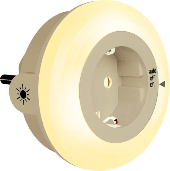 Stikkontakt Natlys med Sensor, Sikkerhedslysstyrkesensor, 3-niveau Justerbar, Energi E.