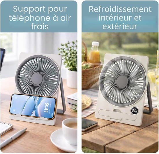 Støjsvag USB-bordventilator, miniventilator med 5 hastighedsindstillinger og LED-display (grå).