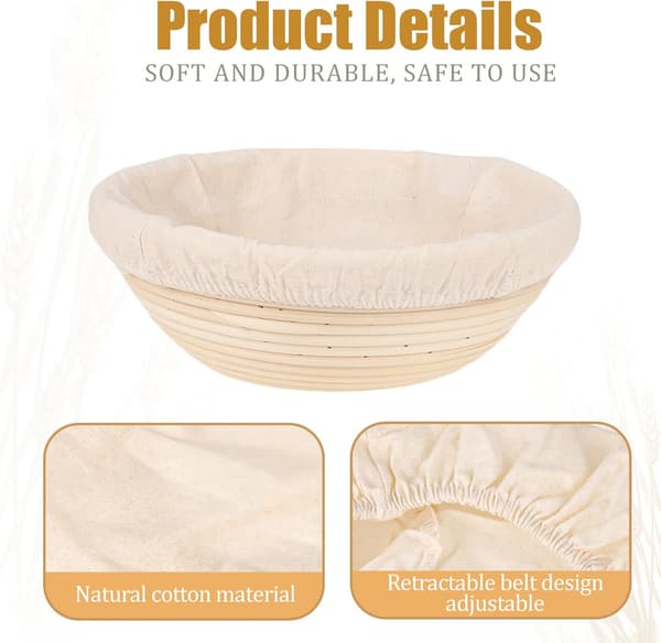 4-pack brödkorgsfoder – naturlig rottingbakduk – cirka 25 cm