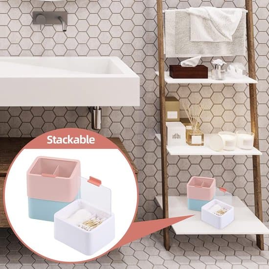 1-pack - Bomullspinnebox med lock - Transparent bomullspadsdispenser - Bomullspinnebehållare - Bomullspinnedispenser - Bomullsbollbox - Vit