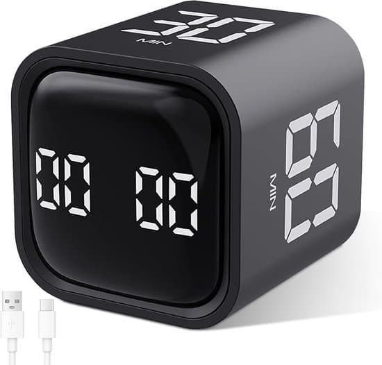 Pomodoro terningtimer - 5/10/30/60 min - Vibration - Justerbar lyd