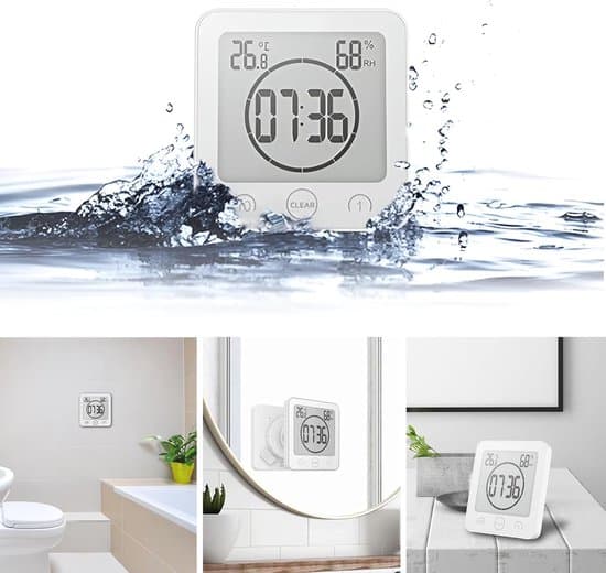 Digital Vattentät Dusch- & Badrumsväggklocka med Termometer, Hygrometer & Nedräkningstimer.