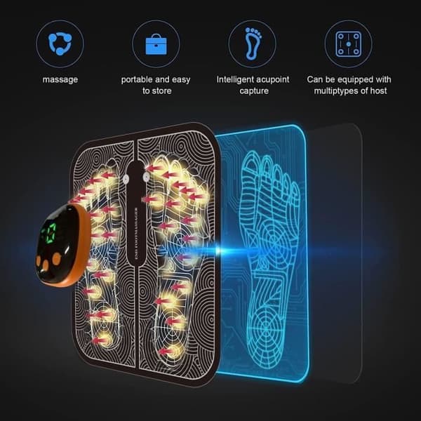 Fodmassager - Elektrisk massagepude - 8 tilstande - 19 intensitetsniveauer - Sort