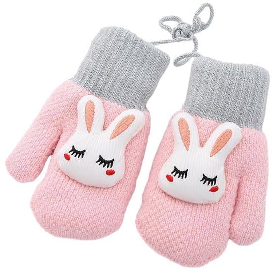 Barnhandskar, nyföddvantar, varma stickade handskar med dragsko och fleecefoder, för flickor i åldern 4-8 år, 16*9cm, Grå