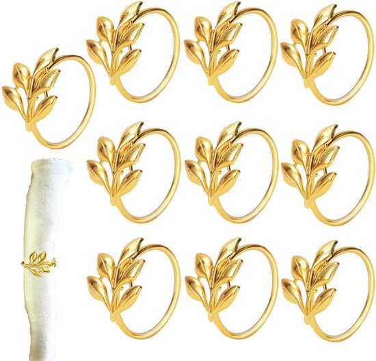 10-delad guld enkel lönnlöv legering servettring set