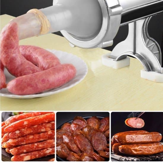 Håndsvinget manuel kødhakker og pølsestopper i rustfrit stål