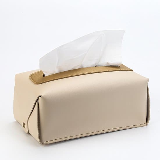 PU læder tissueboks - rektangulær - tryklukning - foldbar - 20 x 12 x 9 cm (råhvid)
