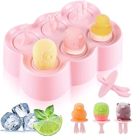 Børneisforme, 6 mini silikone ispindeforme, genanvendelige, hjemmelavede, lyserøde