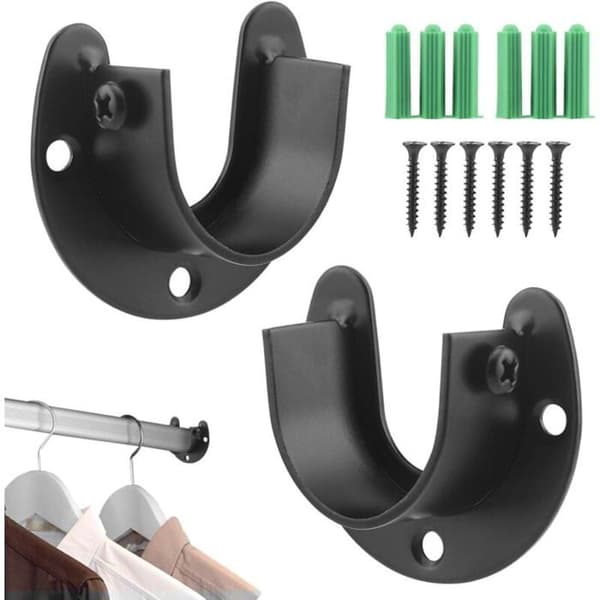 Gardinstångsfäste - 32mm - Rostfritt stål - Svart - 2-pack