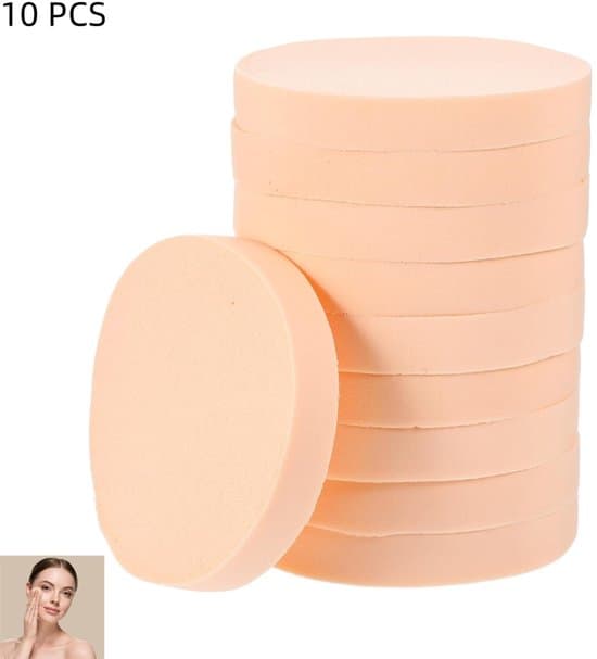 10-pak 9 cm runde flade makeupfoundation- og rensesvampe, forklæde