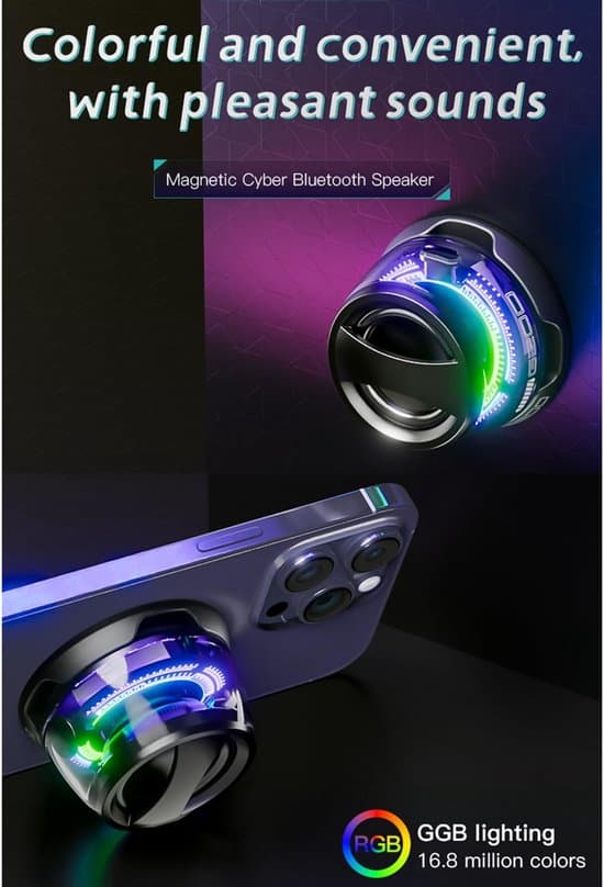 Magnetisk Bluetooth-højttaler G200, TWS-parring til iPhone og Android, Bærbar Multi-RGB Lysshow, 3D Surround Sound, Sort