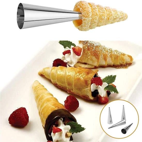 20-dele sæt med cannoli- og flødehornforme - Rustfrit stål, velegnet til bagværk og desserter