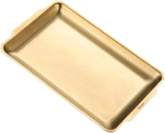 Rektangulär metallbricka 32x16 cm - Guldfärgad serveringsbricka för inomhus- och utomhusbruk, lättskött och hållbar